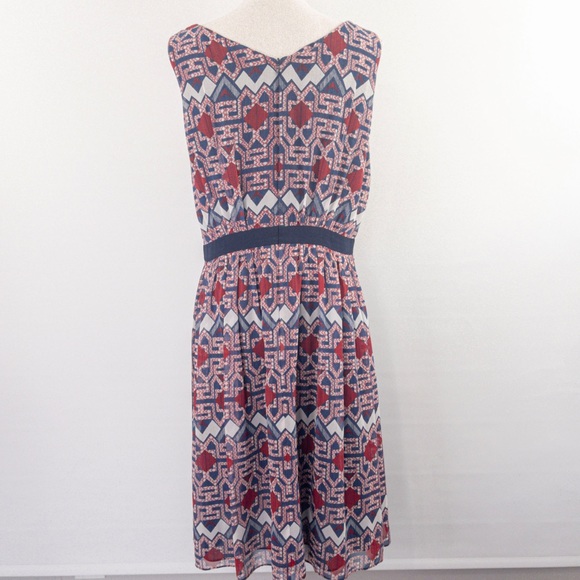 Adrianna Papell Sleeveless Dress Geometric Print Fitted Waist Flowey Size 14 - Picture 2 of 7